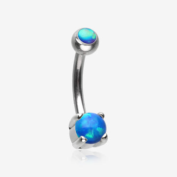 Pristine Fire Opal Sparkles Internally Threaded Curved Barbell-Blue